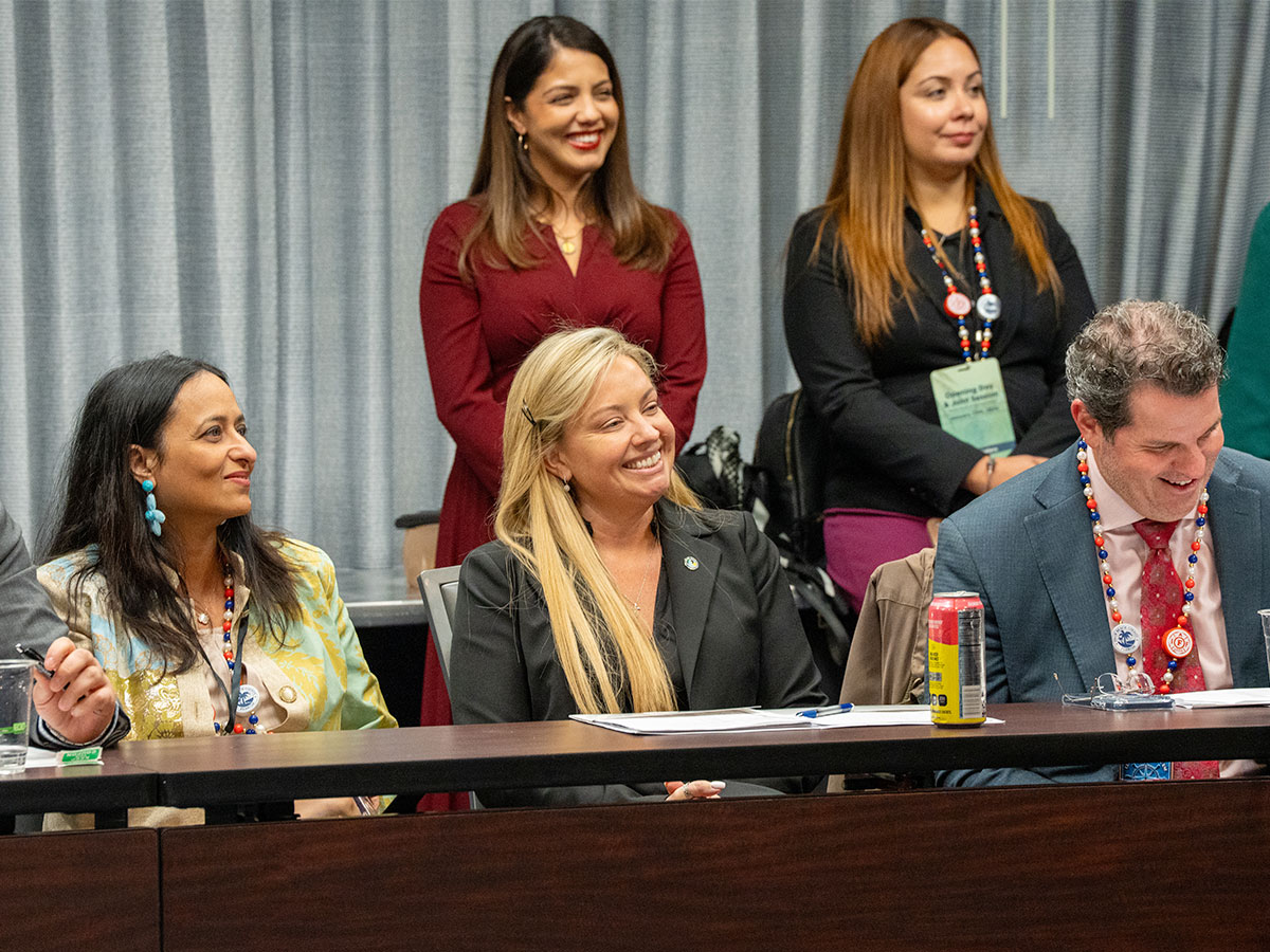 PBC Criminal Justice Commission’s Taruna Malhotra, Mayor Sara Baxter and former Chief Deputy County Administrator Todd Bonlarron prepare for a day at the capitol.